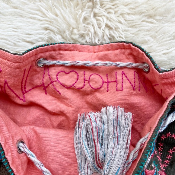 Johnny Was ~ Drawstring Cloth Backpack with Floral Embroidering - Picture 5 of 5